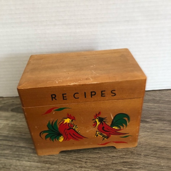 Vtg Wooden Recipe Box with Rooster Design - Picture 2 of 12